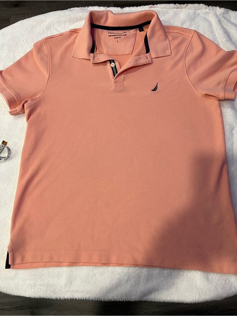 Nautica Men’s Coral Polo with Navy Trim L slim fit
